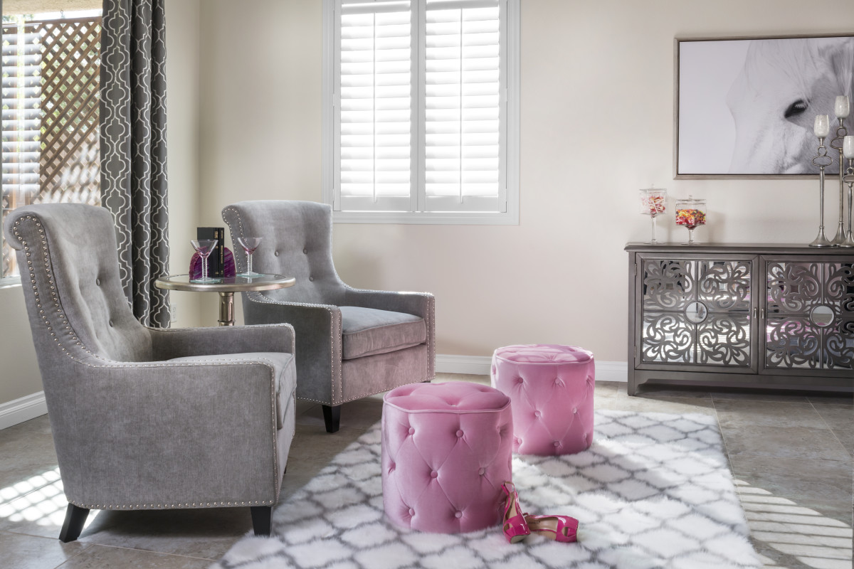 Fort Myers pink living room with shutters